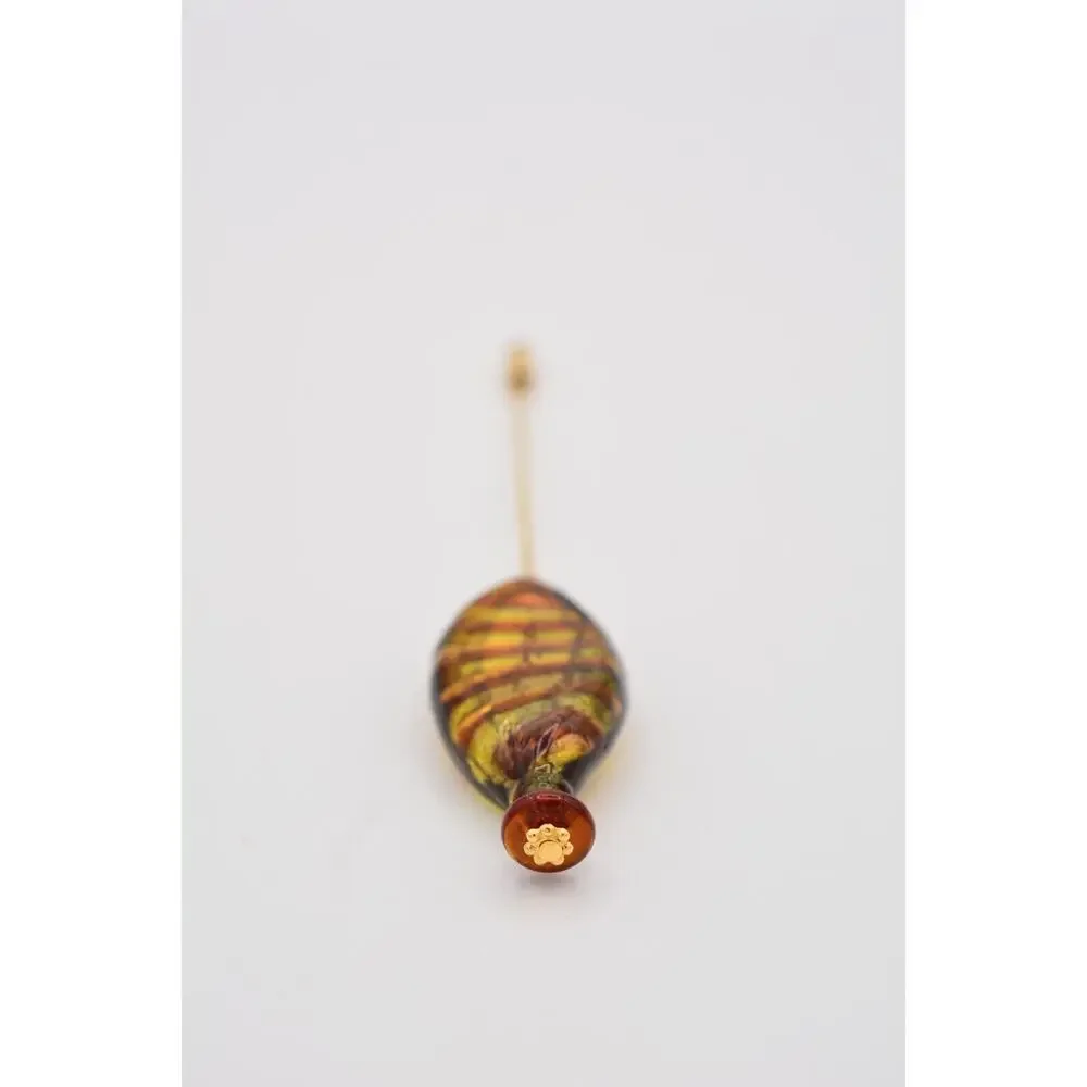 Vintage Murano Glass Stick Pin Gold Tone Artisan Blown Yellow Brown Amber BinAT